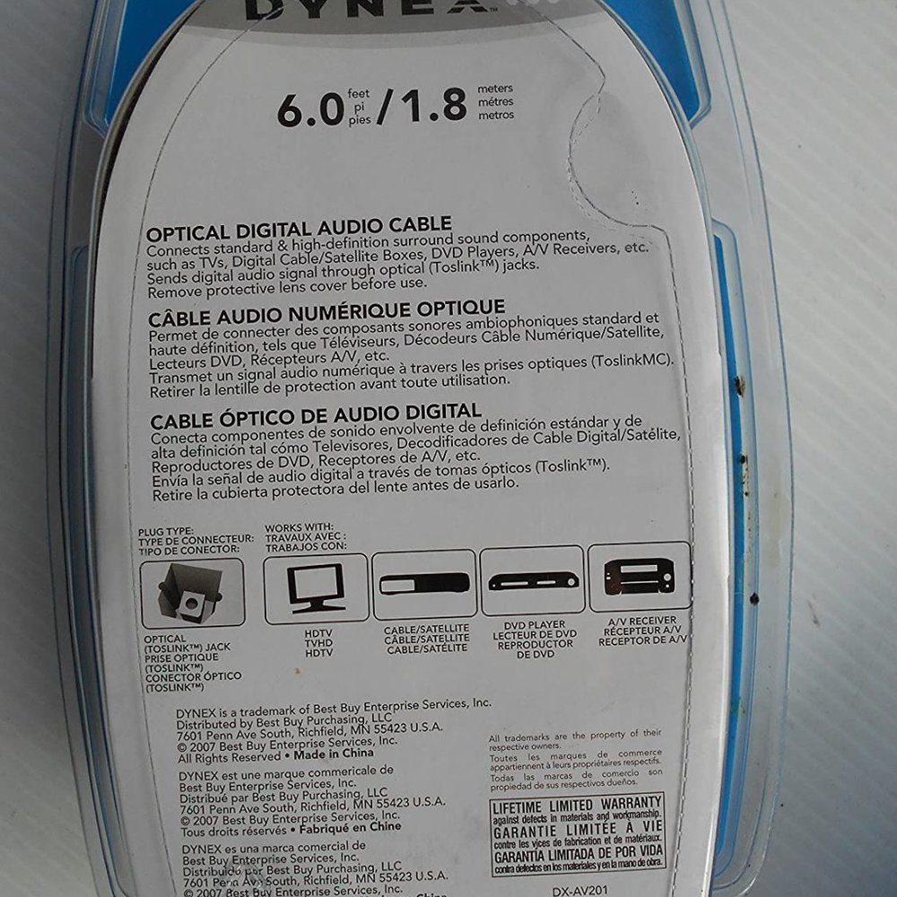 Dynex DX‑AV201 – 6FT Optical Digital Audio Cable – Brand New - Picture 3 of 3